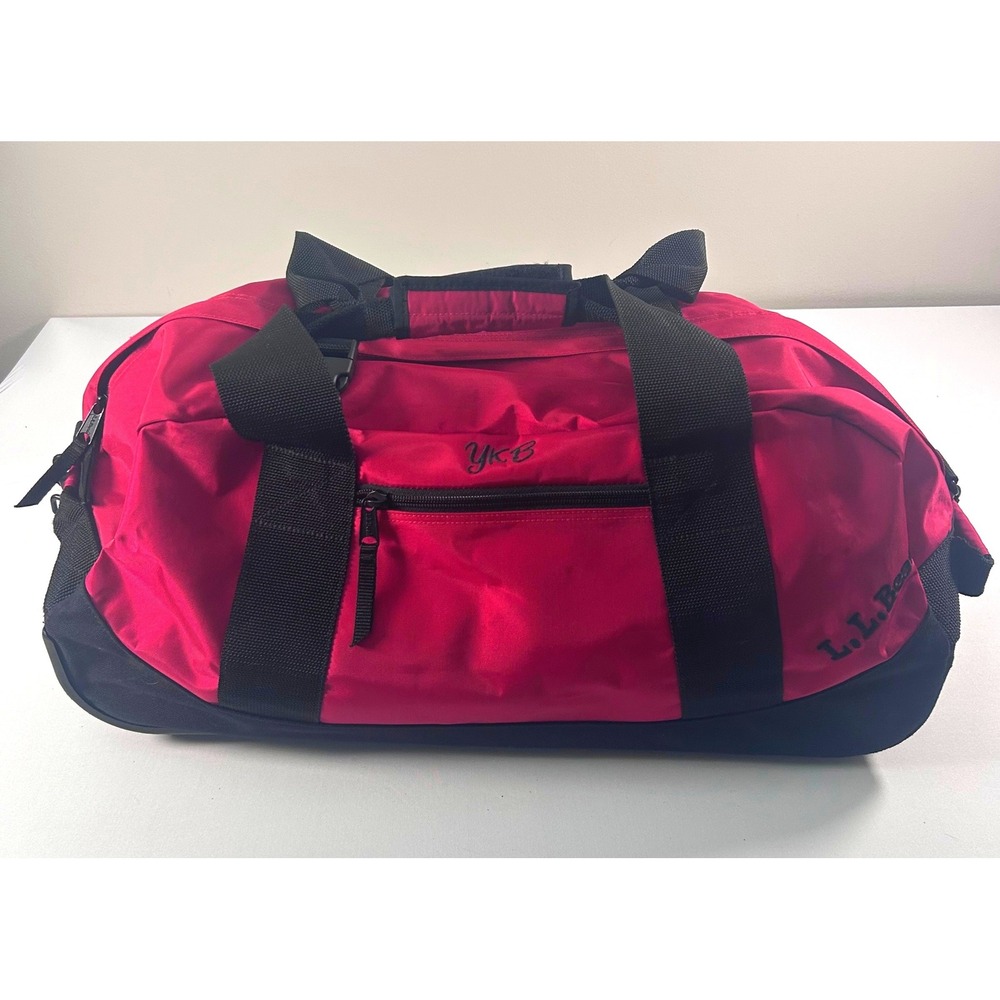 Vintage LL Bean Rolling Duffle Bag Red Black Wheeled Travel Luggage Medium